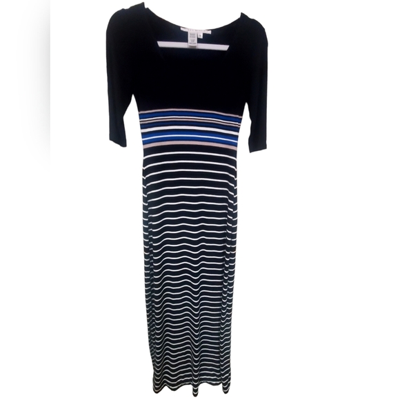 Max Studio Knit Maxi Black/Blue Color Block/Striped Dress XS - Picture 4 of 7
